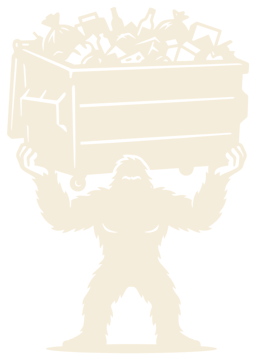 Big & Little Junk Removal logo — Sasquatch lifting a dumpster